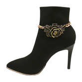 Women Gold Metal Chain Boot Bracelet Shoe Rose Flower Charm